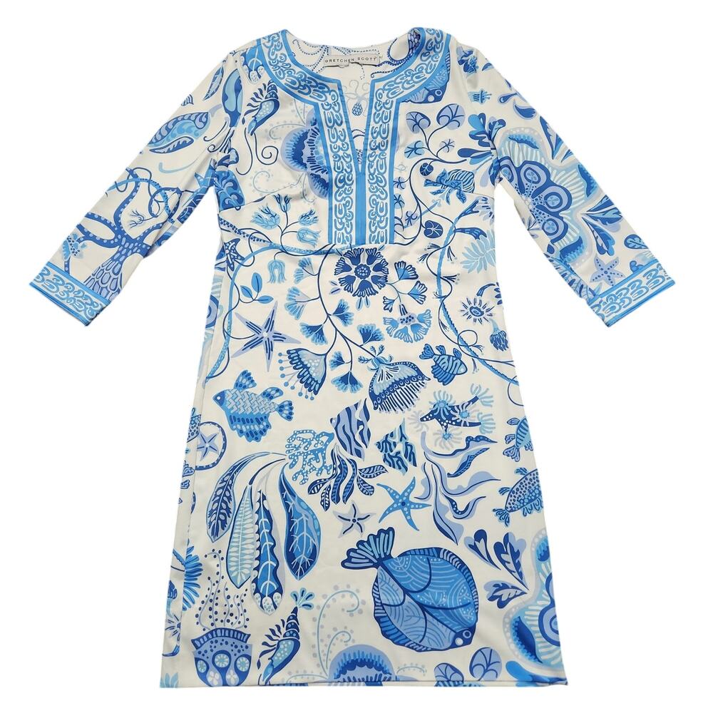 Gretchen Scott Jersey Split Neck Sea Life Dress Size XS